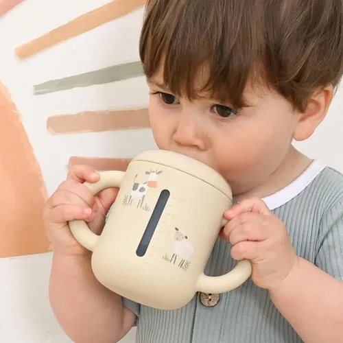 Vista 7 de LITTEL RAWR - Vasos de silicona para bebés de 6 meses o más, taza de entrenamiento de 3 etapas para bebés y niños pequeños, boquilla suave y asas