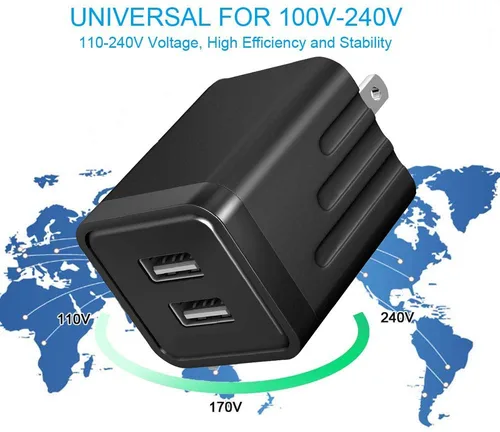 Vista 5 de Cargador rápido para iPhone, cargador de iPhone de carga rápida, paquete de 2 cargadores de pared USB de doble puerto, adaptador de bloque
