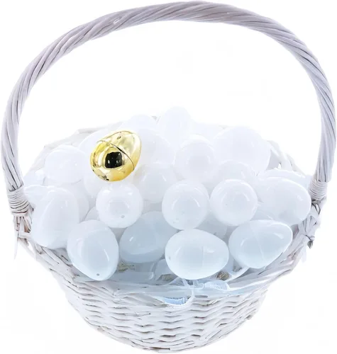 Vista 4 de Juego de 48 huevos de Pascua rellenables con huevo de premio dorado con bisagras de plástico