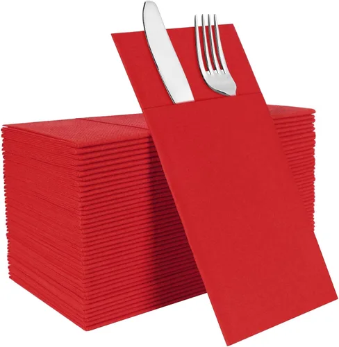 Vista 12 de Servilletas negras desechables con sensación de lino con bolsillo integrado para cubiertos, preplegadas para cuchillos y tenedores, servilletas