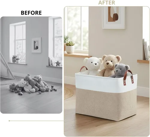 Vista 5 de DECOMOMO Cestas de almacenamiento extra grandes, contenedores de almacenamiento de tela con asas para organizar estantes, juguetes, guardería, Beige
