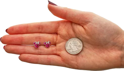 Vista 5 de Disney - Aretes tipo dormilona con diseño de Minnie Mouse para mujer, joyería de Disney de piedras natales