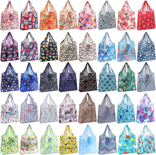Vista 8 de Geyee 40 bolsas de compras reutilizables para comestibles, plegable, a granel, para cocina, impermeable, resistente, asa para regalo, bolsa de fiesta