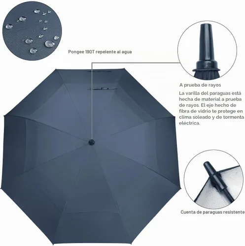 Vista 6 de G4Free 54/62/68 Pulgadas Paraguas de golf extragrande resistente al viento con protección UV, apertura automática, doble cubierta ventilada Azul