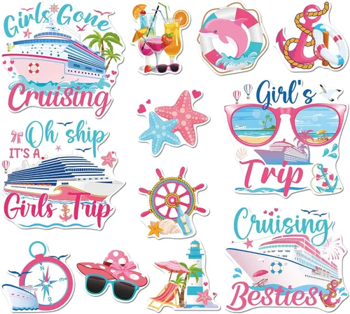 Vista 9 de Decoraciones magnéticas para puerta de crucero, 12 piezas de imanes náuticos tropicales familiares para crucero, divertidos letreros magnéticos