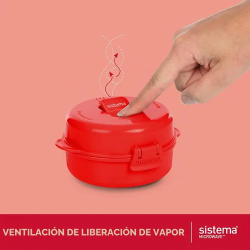 Vista 3 de Sistema 1117 Utensilio de cocina para cocinar huevos de manera fácil en el microondas, color rojo