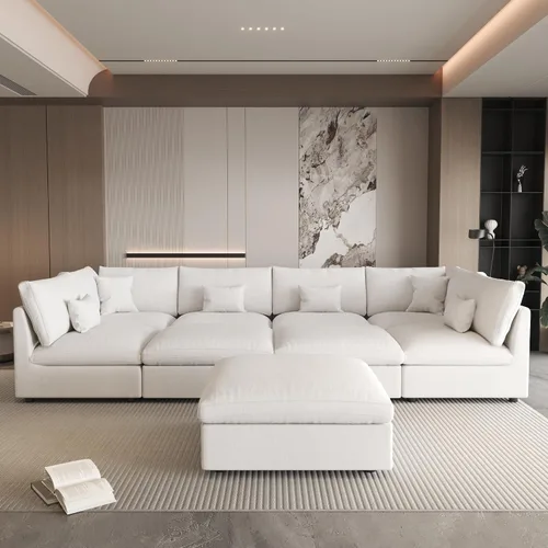 Vista 22 de WJShome Sofá Seccional Cloud Couch de 83 pulgadas para sala de estar, sofá seccional modular relleno de plumón, sofás en forma de L con otomana