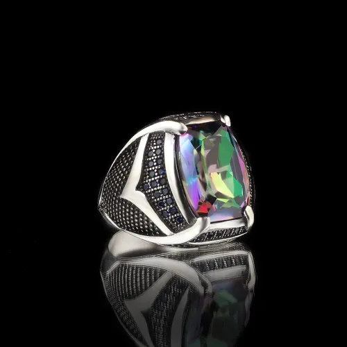 Vista 2 de Anillo de plata de ley 925 con piedra de Alexandrite para hombre, joyería de moda, regalo vintage, ónix Aqeq, anillos para hombre, todos los tamaños