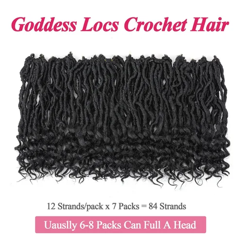 Vista 2 de Leeven 7 Paquetes Cabello Crochet Faux Locs con Puntas Rizadas 10 Pulgadas Pre-enrollado Goddess Locs Trenzas Crochet Cabello 84 Hebras Negro