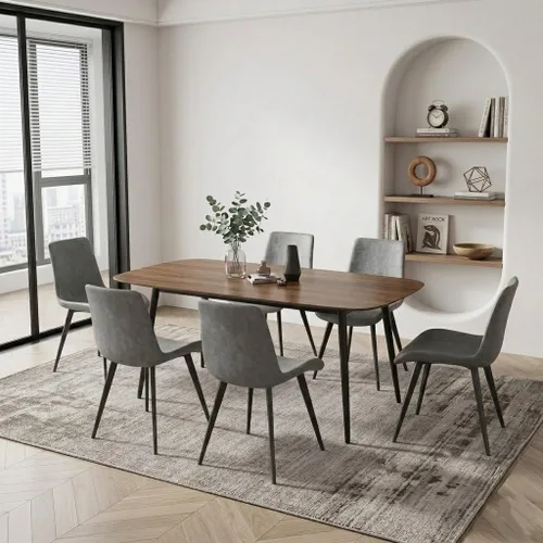 Vista 18 de HIPIHOM Mesa de comedor moderna de granja de 47.2 pulgadas, mesa de comedor rectangular de madera con patas de metal para 4 personas para comedor