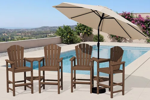 Vista 19 de KINGYES Aruba - Juego de 4 sillas Adirondack altas de HDPE con bandejas de conexión dobles, silla Adirondack de altura de barra en relieve para 2