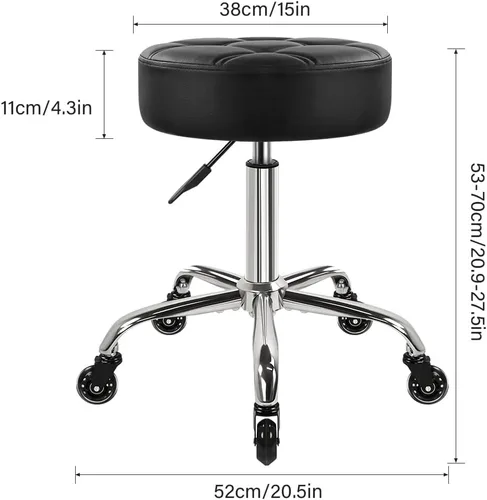 Vista 3 de WKWKER Taburete rodante resistente con ruedas, taburete giratorio hidráulico ajustable, silla redonda ergonómica de cuero grueso para cocina Negro