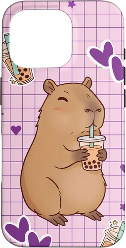 Vista 20 de Funda Kawaii Anime Capybara Beber Boba Bubble Tea Kids Girls para iPhone 17