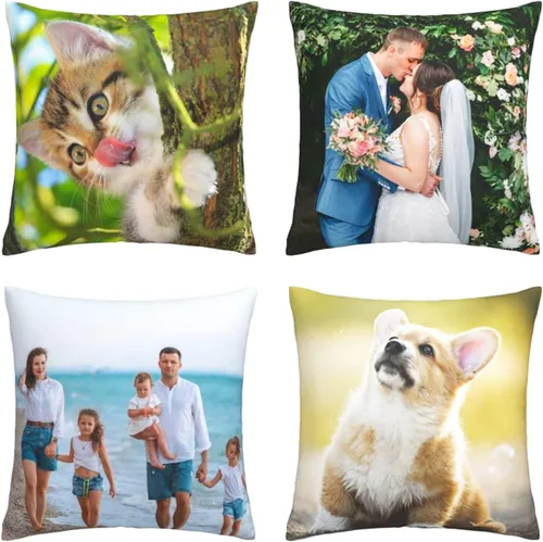 Vista 2 de Juego de 4 fundas de almohada personalizadas con texto en imagen, decoración del hogar, funda de cojín decorativa para sofá o sofá, regalos
