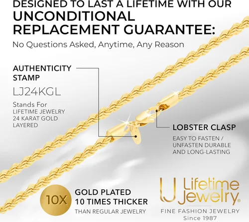 Vista 5 de LIFETIME JEWELRY 5mm White Gold Chain for Men & Women 24k Real Gold Plated Diamond Cut Gold Rope Chain for Men & Gold Chain Necklace Women 16 to 36