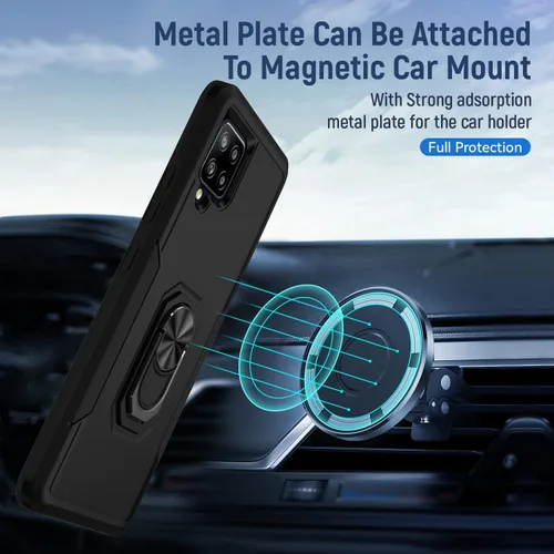 Vista 3 de Funda para Samsung Galaxy A42 5G con anillo de soporte, resistente protección de grado militar a prueba de golpes para Galaxy A42 5G Funda de Negro