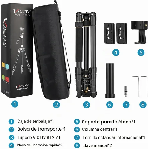 Vista 8 de Trípode DSLR Profesional para Fotografía - Alto, Ligero y Resistente - Miras de Detección, Telescopio y Prismáticos - Unidad de Trípode Completa