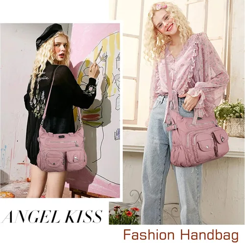 Vista 7 de Angel Kiss Monederos y bolso de mano para mujer, bolso de hombro de piel sintética suave para mujer, bolso de mano con asa superior
