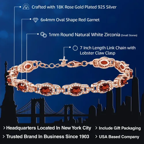 Vista 23 de Gem Stone King 18K Rose Gold Plated Silver Oval Gemstone Birthstone Tennis Bracelet For Women Oval 6X4MM 7 Inch With 1 Inch Extender Fine