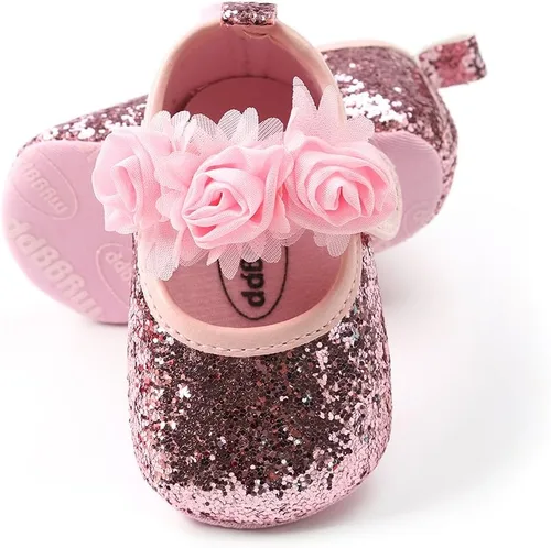 Vista 4 de Antheron Baby Girls Mary Jane Flats - Mocasines para bebé con suela suave, diseño floral brillante