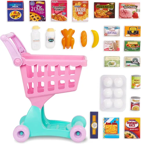 Vista 9 de Battat Carrito de compras y juego de comestibles para niños - Comida de juguete - Cocina de juego - Juego de simulación - Más de 3 años