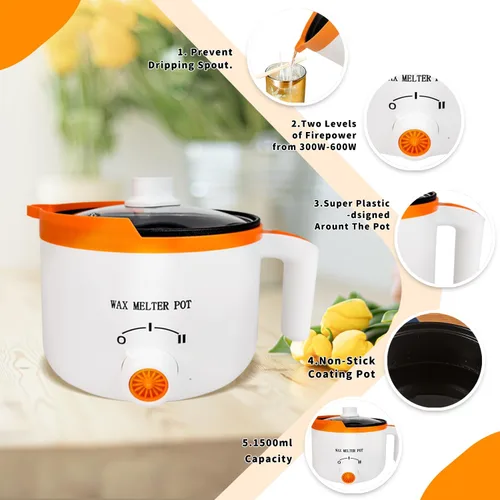 Vista 6 de WcoDusak - Olla de cera para velas con boquilla y termómetro para hacer velas Works Well With Soy, Beeswax, Gel And Paraffin Wax. Reliable Heating