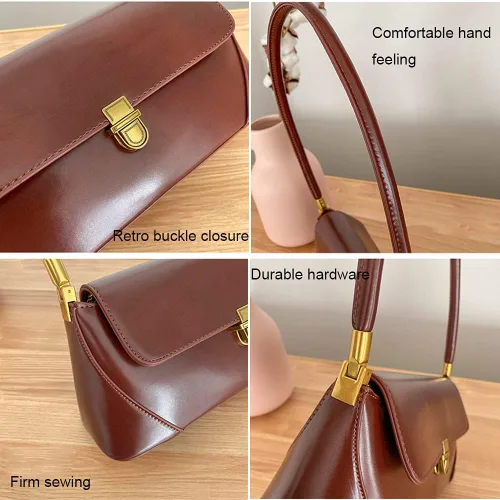 Vista 6 de Pequeño bolso de hombro de embrague para las mujeres mini bolso de mano de cuero con cierre de hebilla