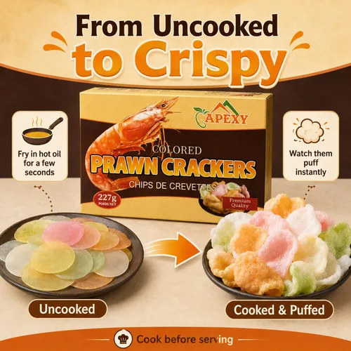 Vista 3 de Apexy - Galletas de gambas fritas de camarones crudos, galletas de camarones asiáticos multicolores, refrigerio crujiente de frito a hojaldre