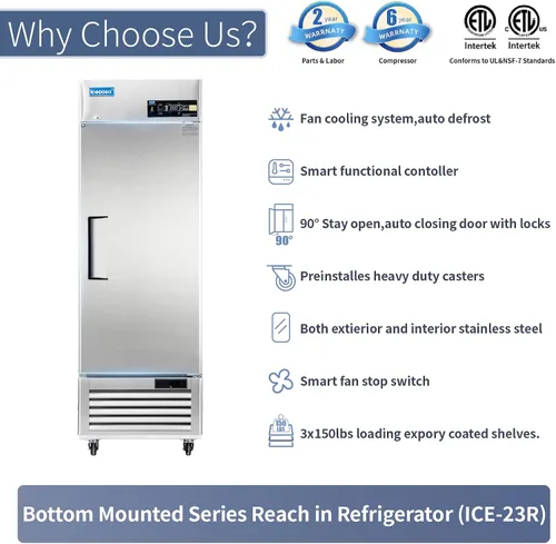 Vista 5 de ICECASA - Refrigerador comercial de 27 pulgadas de ancho con puerta sólida