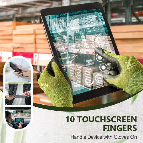 Vista 3 de COOLJOB 2 pares de guantes de jardinería para mujeres y hombres, guantes de trabajo de bambú para pantalla táctil, guantes de trabajo