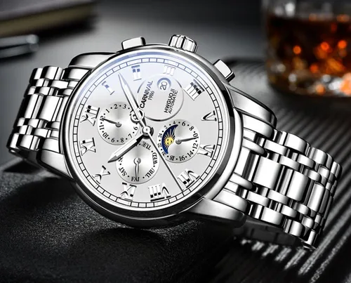 Vista 3 de CARNIVAL Reloj de lujo para hombre, mecánico automático, de acero inoxidable, cristal de zafiro, impermeable, para hombre
