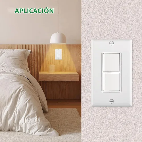Vista 2 de Wengart Interruptor decorativo de combinación dúplex basculante con placa de pared, interruptor de luz doble de 15 amperios y 120 V, interruptor