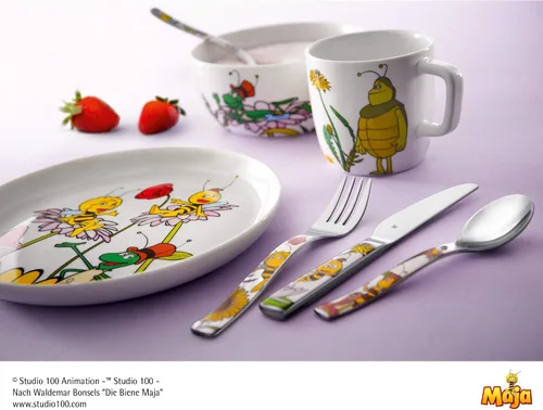 Vista 2 de WMF Maya the Bee Cromargan - Cubertería para niños (4 piezas, acero inoxidable 18/10, pulido, adecuado a partir de 3 años)