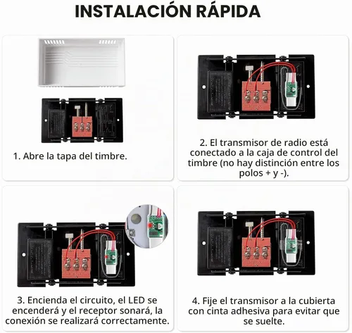 Vista 8 de Satisure Extensor de Timbre Inalámbrico con Receptor se Conecta al Timbre Cableado Existente Convirtiéndolo en Timbre de Puerta Inalámbrico