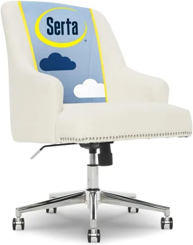 Vista 8 de Serta Leighton - Silla de escritorio para oficina en casa, elegante respaldo medio con clavos cromados, cojín de espuma viscoelástica y brazos