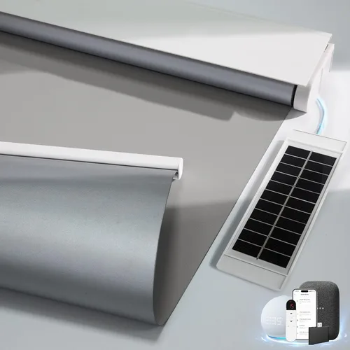 Vista 9 de Persianas eléctricas motorizadas de oscurecimiento con control remoto, panel solar, compatibles con Alexa - Blancas, 20 x 72