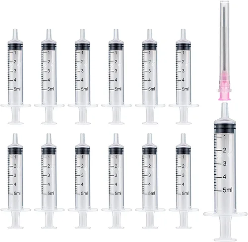 Vista 10 de Jeringa de plástico de llenado de tinta de 5 ML/CC con punta de aguja de acero inoxidable romo para pluma estilográfica, impresora