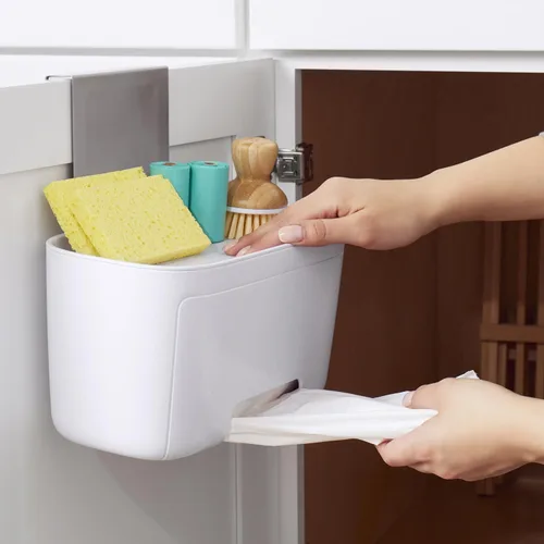 Vista 6 de YouCopia DoorStash Dispensador de Bolsas de Basura, Organizador Colgante para Puerta de Armario de Cocina con Tapa Desmontable para Almacenamiento