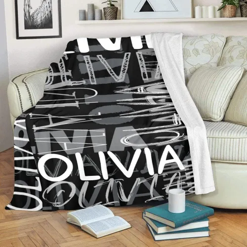 Vista 3 de Manta personalizada con nombre, mantas de monograma personalizadas con diseño de color de contraste, manta personalizada para bebé, niña, niño