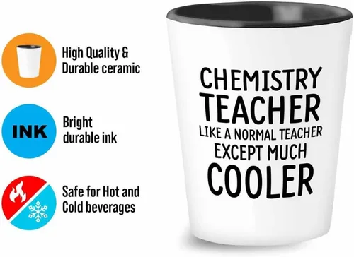 Vista 3 de Vaso de chupito para profesores, 1.5 onzas, profesor de química como un maestro normal, divertido técnico de laboratorio de moléculas químicas