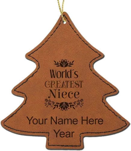 Vista 7 de LaserGram Personalized Christmas Ornament, World's Greatest Niece, Faux Leather, Custom Laser Engraved Gift Idea (Tree Shape, Black)