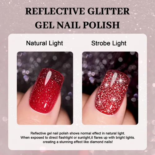 Vista 5 de RARJSM Esmalte de uñas de gel con purpurina roja reflectante holográfica, destellos de arco iris, diamantes brillantes, LED, UV, secado con lámpara