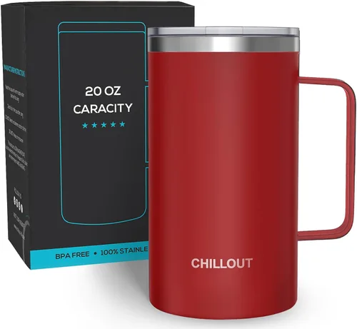 Vista 15 de Chillout Life - Taza de café con aislamiento térmico al vacío, acero inoxidable, mango y tapa, 16 onzas