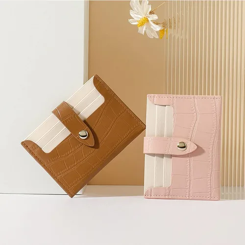 Vista 6 de SUMGOGO Cartera delgada con bloqueo RFID, cartera de piel minimalista con bolsillo frontal para mujer, Marrón, Minimalista