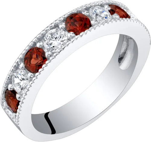 Vista 9 de PEORA Anillo de boda de plata de ley de 0.157 pulgadas con milgrain y media eternidad para mujer, varias piedras preciosas, ajuste cómodo, tamaños 5