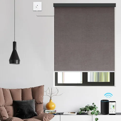 Vista 8 de ZSHINE Persianas motorizadas opacas para ventana, ancho personalizado, control remoto, persianas enrollables con cable duro