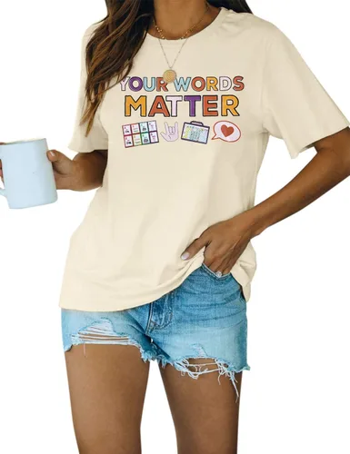 Vista 4 de Camiseta con texto en inglés "Your Words Matter", camiseta para profesora de educación especial, camiseta con gráfico inspirador