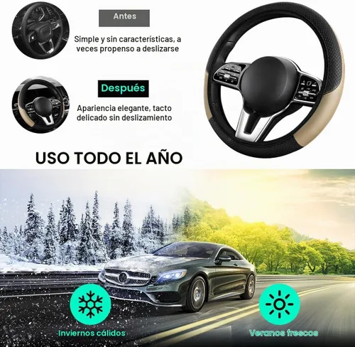 Vista 6 de Funda para volante de automóvil, 15 pulgadas, de piel de microfibra de fibra de carbono, protector elástico para volante, transpirable