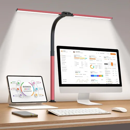 Vista 9 de Lámpara de Escritorio LED para Oficina en Casa, Luz de Escritorio que Cuida los Ojos con Abrazadera, Lámpara de Trabajo de Arquitecto de Doble