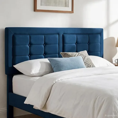 Vista 5 de VECELO Base de cama tamaño matrimonial, cabecera tapizada ajustable con botones, marco de cama resistente con soporte de listones de madera,